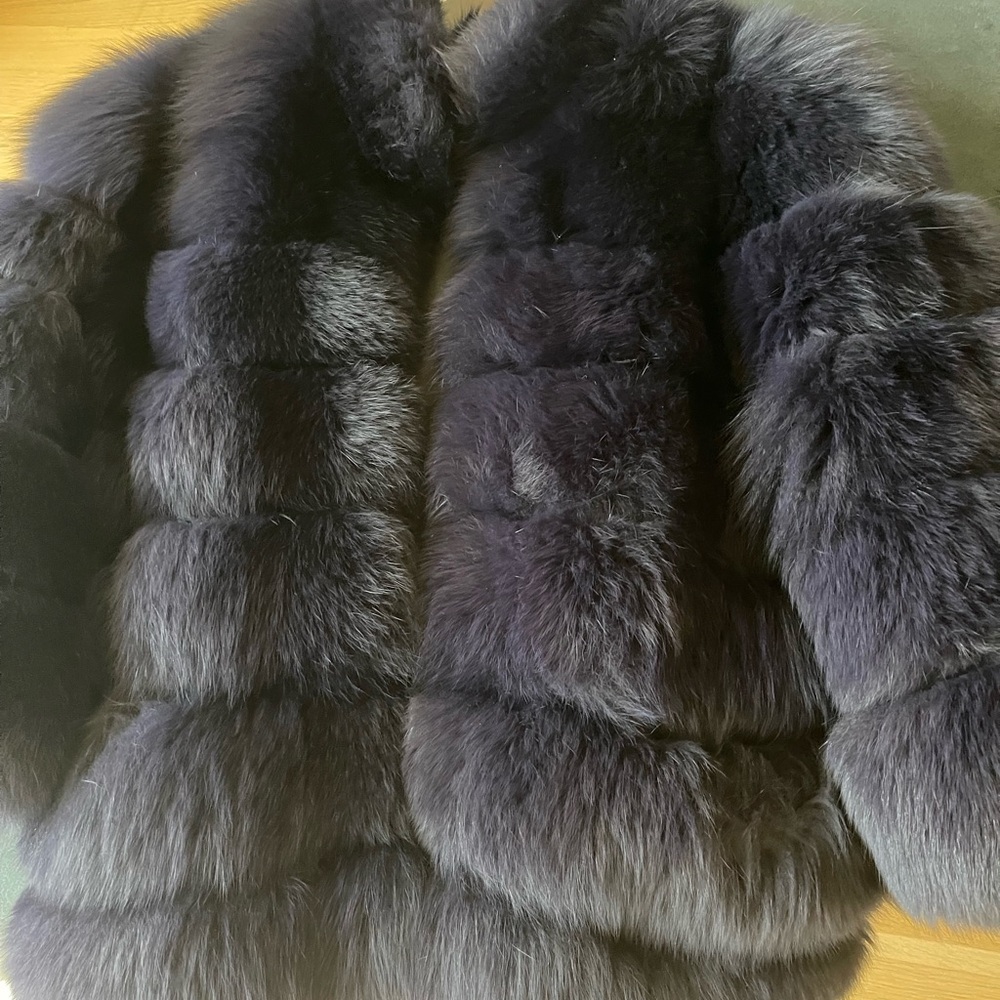 Navy Blue Fox fur coat - Picture 4 of 7